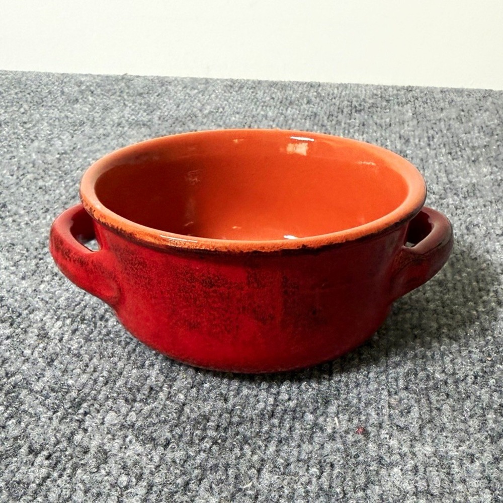 De Silva Red Glossy Ceramic Handled Bowl Round Made in Italy